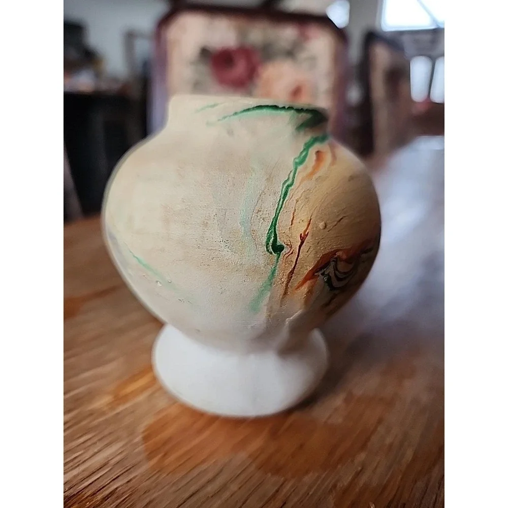 Vintage Nemadji Pottery USA Green Swirl Native‎ American Southwestern Small Vase